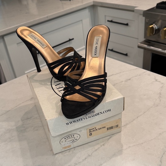 Steve Madden Shoes - Steve Madden Black Satin Strappy Heels